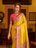 Yellow Soft Silk Handloom Weaving Saree Border With Gold Zari Silk