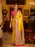 Yellow Soft Silk Handloom Weaving Saree Border With Gold Zari Silk