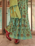 Green Printed Zari Tissue Saree With Blouse Piece