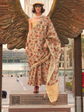 Tan Printed Zari Tissue Saree With Blouse Piece