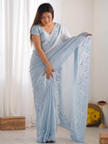 Sky Blue Tissue Silk Saree With Blouse Piece