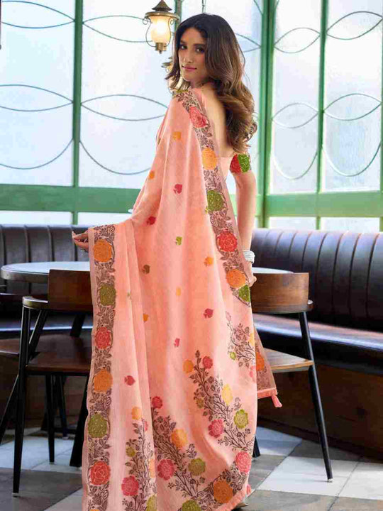 Peach Banarasi Saree With Blouse Piece