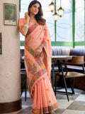 Peach Banarasi Saree With Blouse Piece