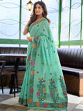 Firozi Banarasi Saree With Blouse Piece
