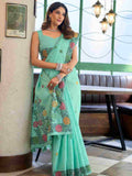 Firozi Banarasi Saree With Blouse Piece