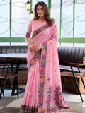 Pink Banarasi Saree With Blouse Piece