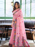 Pink Banarasi Saree With Blouse Piece