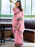 Pink Banarasi Saree With Blouse Piece