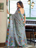 Gray Banarasi Saree With Blouse Piece