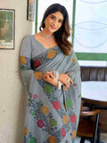 Gray Banarasi Saree With Blouse Piece