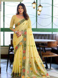 Yellow Banarasi Saree With Blouse Piece