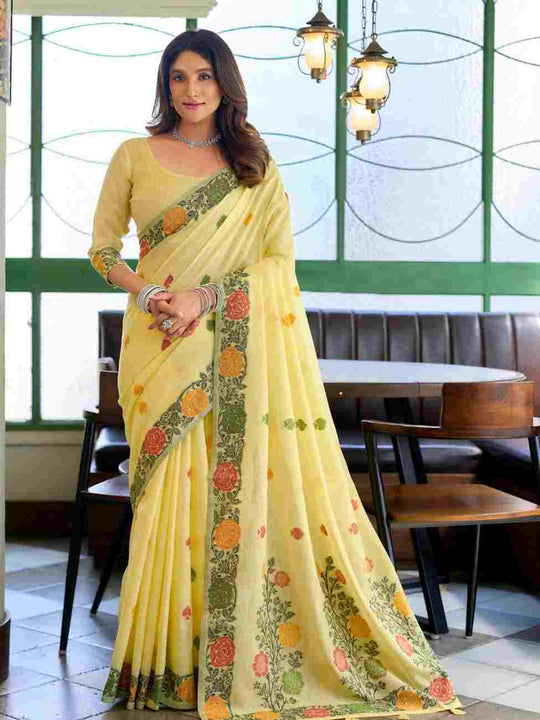Yellow Banarasi Saree With Blouse Piece