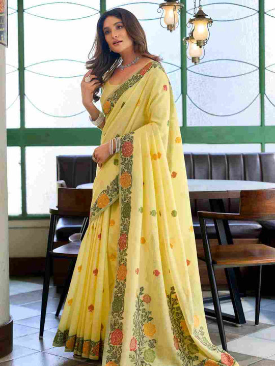 Yellow Banarasi Saree With Blouse Piece