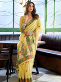 Yellow Banarasi Saree With Blouse Piece