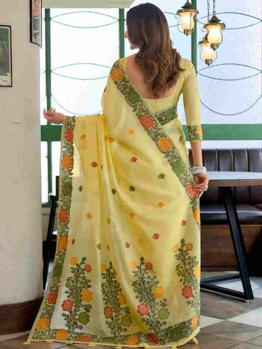 Yellow Banarasi Saree With Blouse Piece