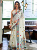 White Banarasi Saree With Blouse Piece
