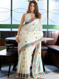 White Banarasi Saree With Blouse Piece