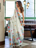 White Banarasi Saree With Blouse Piece