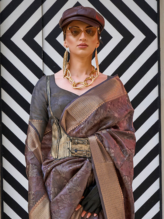 Brown Organza Saree With Blouse Piece