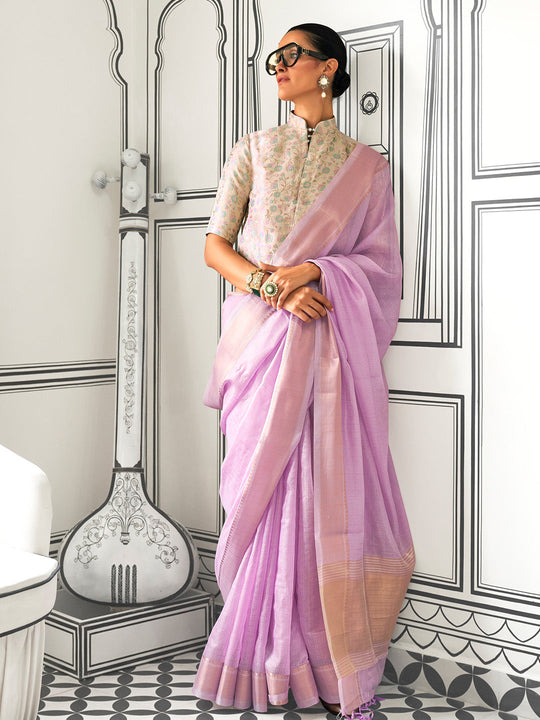 Lavender Party Wear Chiffon Saree With Blouse Piece