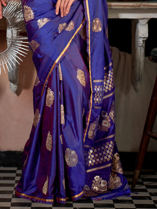 Violet Satin Silk Saree With Blouse Piece