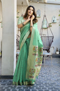 Teal Green Paithani Saree With Blouse Piece