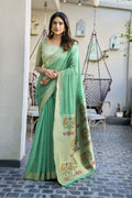Teal Green Paithani Saree With Blouse Piece