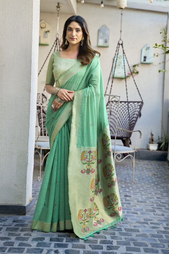 Teal Green Paithani Saree With Blouse Piece