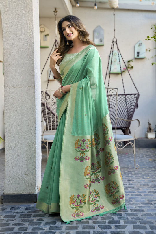 Teal Green Paithani Saree With Blouse Piece