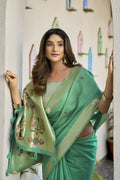 Teal Green Paithani Saree With Blouse Piece