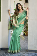 Teal Green Paithani Saree With Blouse Piece