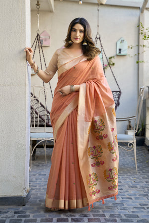 Orange Paithani Saree With Blouse Piece
