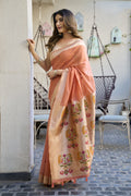 Orange Paithani Saree With Blouse Piece