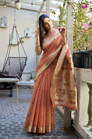Orange Paithani Saree With Blouse Piece