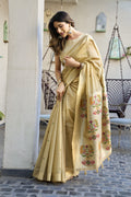 Cream Paithani Saree With Blouse Piece