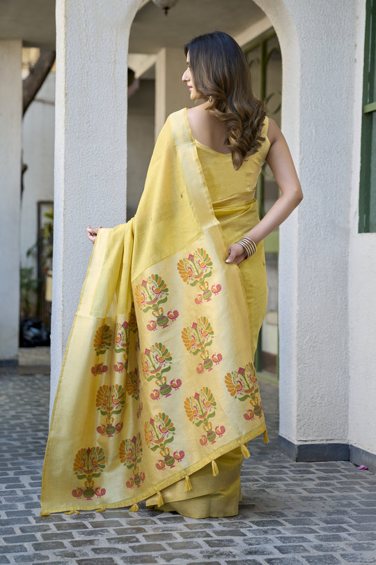 Yellow Paithani Saree With Blouse Piece