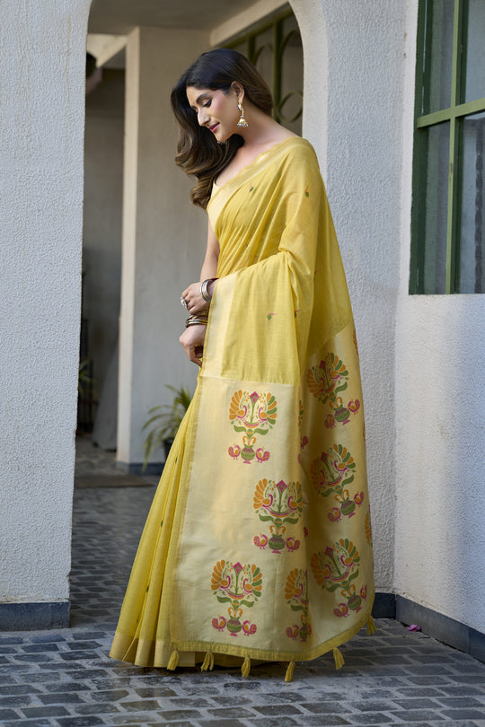 Yellow Paithani Saree With Blouse Piece