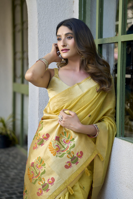 Yellow Paithani Saree With Blouse Piece