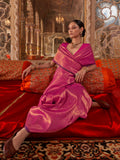 Pink Handloom Weaving Silk Saree With Blouse Piece