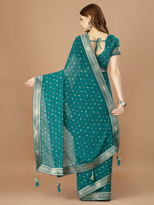 Teal Georgette Daily Wear Saree With Blouse Piecde