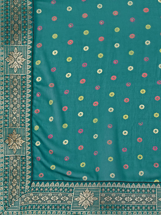 Teal Georgette Daily Wear Saree With Blouse Piecde