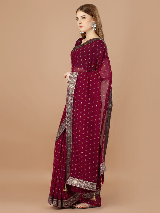 Maroon Georgette Daily Wear Saree With Blouse Piecde