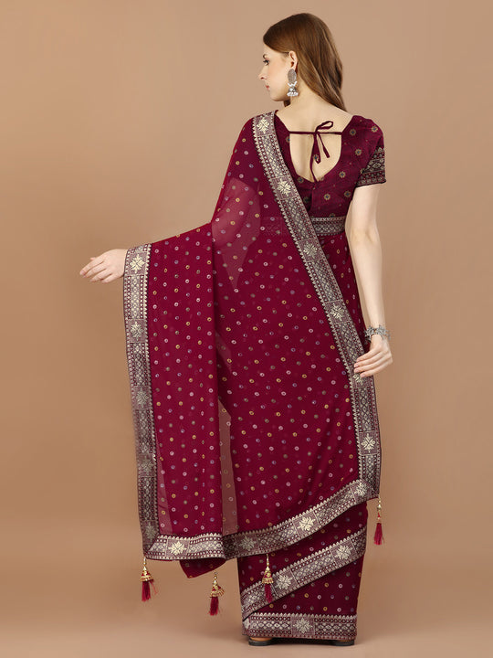 Maroon Georgette Daily Wear Saree With Blouse Piecde
