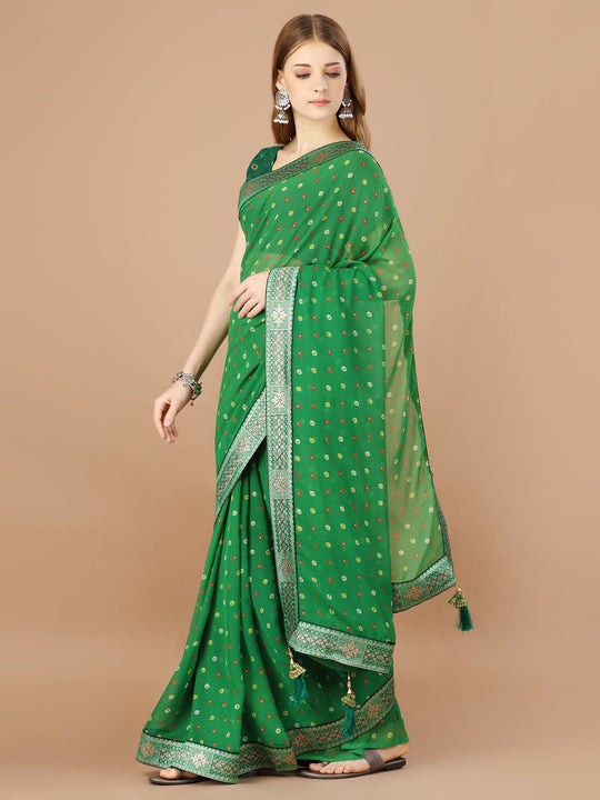 Green Georgette Daily Wear Saree With Blouse Piecde
