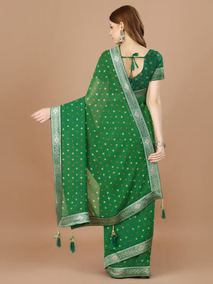 Green Georgette Daily Wear Saree With Blouse Piecde