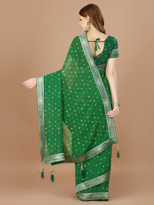 Green Georgette Daily Wear Saree With Blouse Piecde