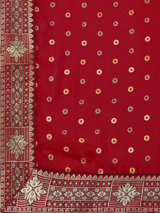 Red Georgette Daily Wear Saree With Blouse Piecde