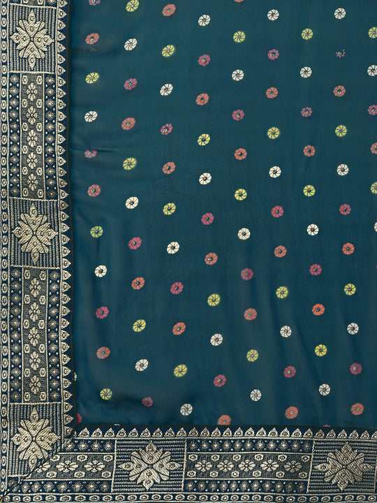 Firozi Georgette Daily Wear Saree With Blouse Piecde