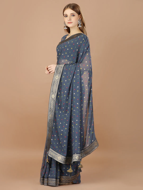 Grey Georgette Daily Wear Saree With Blouse Piecde