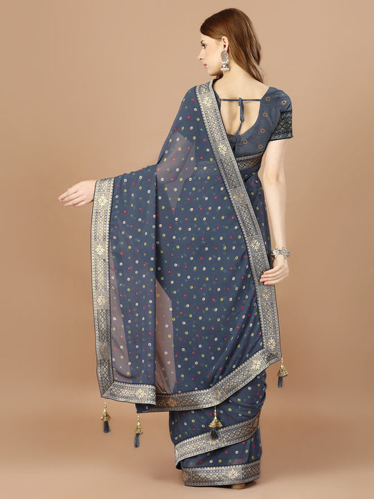 Grey Georgette Daily Wear Saree With Blouse Piecde